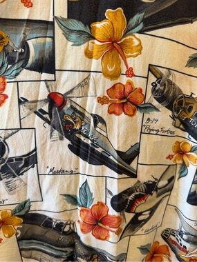 Men’s Casual Button-Down Shirt - Floral & Aircraft Print in Cream